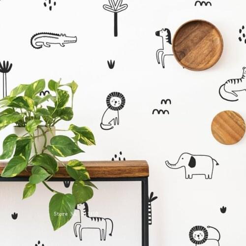 Jungle Animal Wall Stickers Lion Crocodile Zebra Elephant Tiger Monkey Safari Nursery Kids Room DIY Decor Lovely Murals YT5045