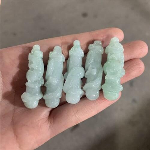 1PC Natural jade Emerald Tri-coloured Dragon pillar Pendant Accessories DIY Bangle Charm Jewellery Fashion Hand-Carved Amulet