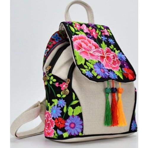 New embroidered shoulder bag linen female bag art small fresh double bag embroidery backpack Chinese national style