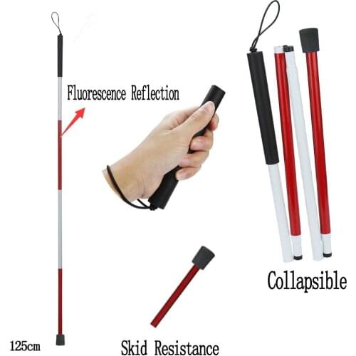 Portable Folding Blind Stick 4 Sections Folding Blind Guide Cane Aluminum Walking Stick Wrist Security Walking Outdoors #G3