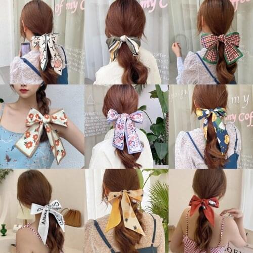 2021 New Hair Bands For Women Plaid Flower Silk Scarf Girls Ladies Headbands Braid Long Ribbon Bag Bandage Summer Hair Accessory