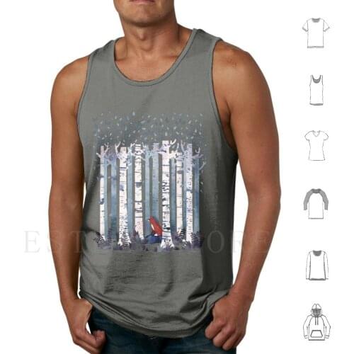 The Birches ( In Blue ) Tank Tops Vest Fox Birch Forest Woods Nature Red Blue Periwinkle Watercolor Watercolour Quiet