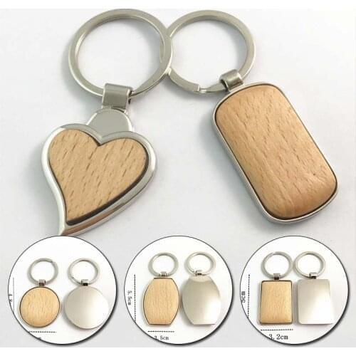 Blank Round Rectangle Heart Shape Wooden Key Chain DIY Bag Pendant Wood Keychain Keyring Tags Gifts Key Chains