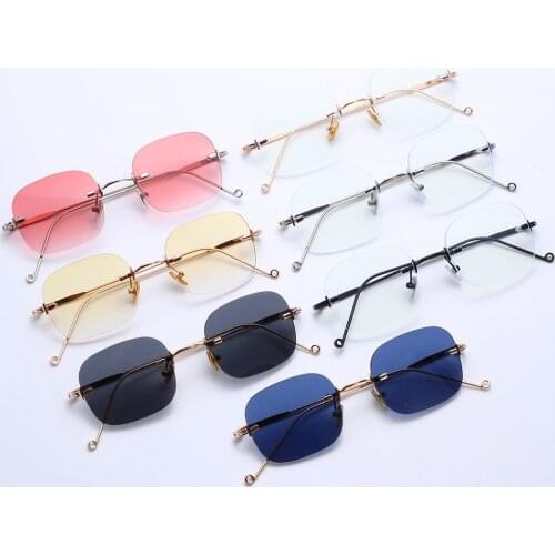 2021 New Fashion Rimless Sunglasses UV400 Gradient Ocean Lens Small Square Sunglasses Unisex Summer Streetwear Accessories