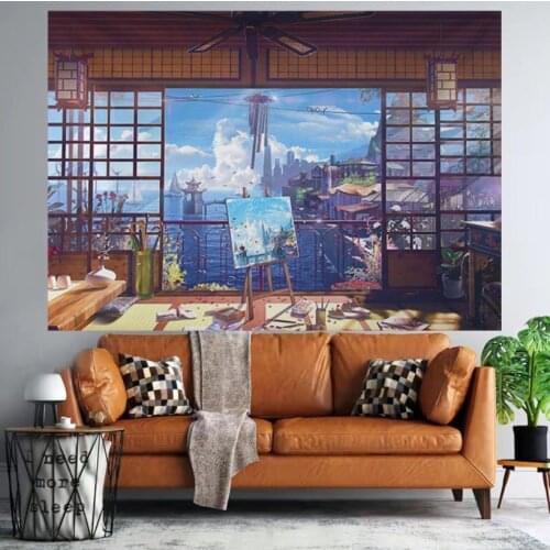 Ins Japanese-style Landscape Street Urban Sunset Dusk Background Cloth Dormitory Wall Bedroom Dress Up Hanging Cloth Decoration