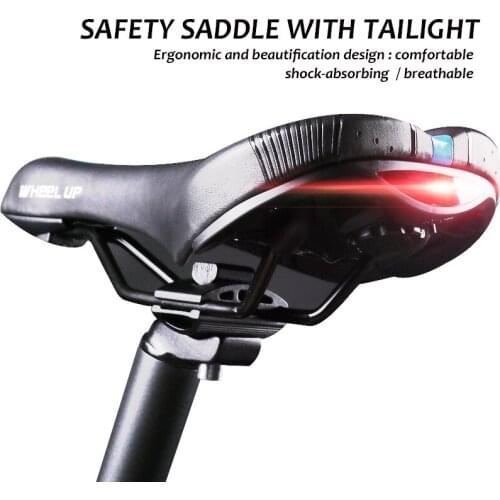Wheel Up MTB PVC Bike Saddle With Tail Light Leather Road Bike Saddle For Men Soft Spare Parts For Cycling Seat Saddle