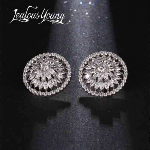 Vintage Gold Color Flower Circle Stud Earrings for Women Bridal Crystal Statement Earings Fashion Jewelry Brincos 2017 AE391
