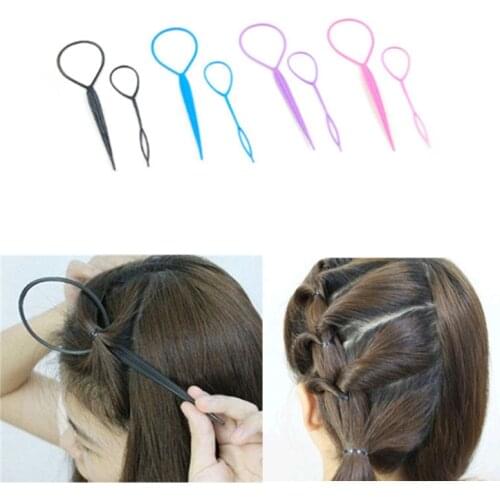 Popular 2 pcs Ponytail Creator Plastic Loop Styling Tools Black Topsy Pony topsy Tail Clip Hair Braid Maker Styling Tool Fashion
