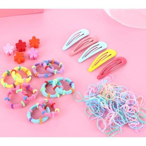 220pcs Candy Color Solid Color Cute Girl Hairpin Korea Rope Hair Tie Ponytail Childrens Hair Accessories Set Gift