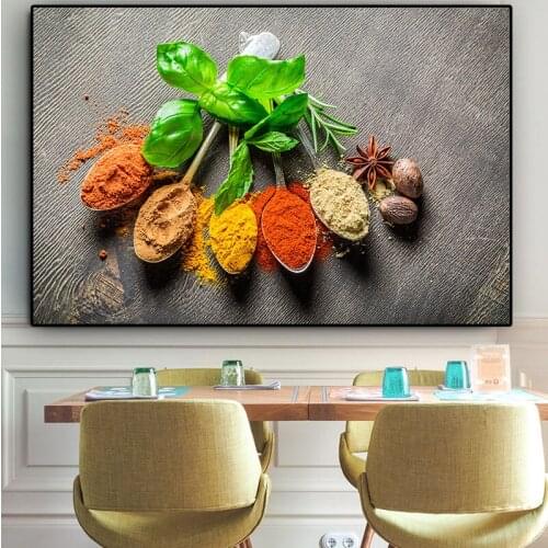 Grains Spices Spoon Green Plant Kitchen Canvas Painting Cuadros Posters and Prints Wall Art Food Picture Living Room Home Decor