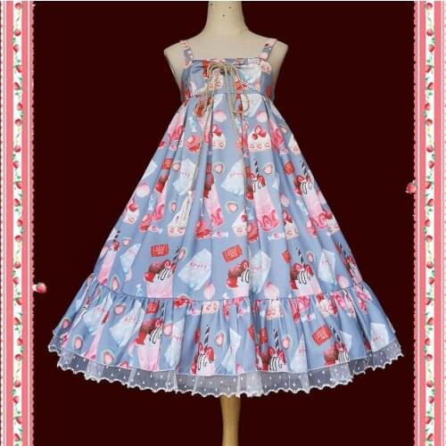 NONSAR Lolita Strawberry JSK Strap Dress Female Summer In Princess Graden For Women