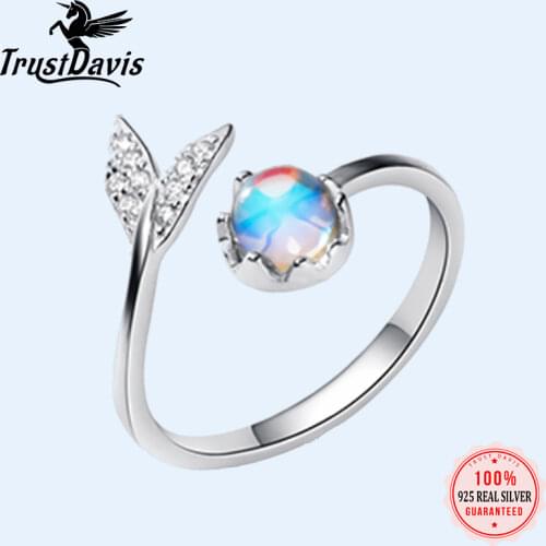 Fish Tail Ring 100% 925 Sterling Silver Blue Mermaid Tail Open Finger Ring For Women Gilr Wedding Silver 925 Jewelry DS1710