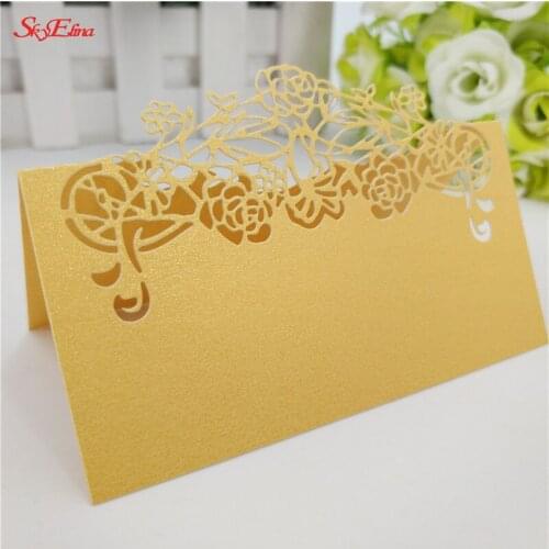 10pcs Laser Cut rose flower Name Card Wedding Birthday Party Table Card Seats Decoration Name Table Place Card Event Supply7Z