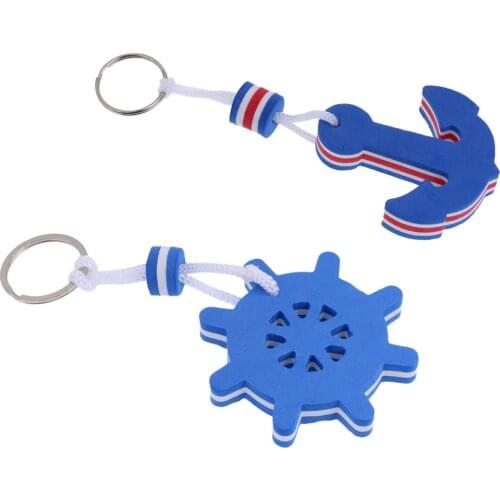 2 Pieces Kayaking Boating Sea Fishing Water Floating Keychain Key Ring for Couples Lovers- Anchor and Rudder Blue