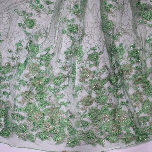 2020 green african lace fabrics beaded 3d flower embroidery tulle fabric HY0771-6