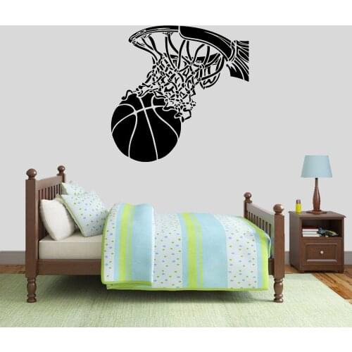 Basketball Wall Decal Ball and Basket Sports Door Window Vinyl Stickers Teens Kids Boy Bedroom Stadium Interior Decor Mural Q632