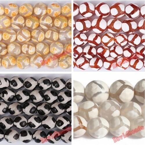 Natural Stone Faceted White Tibetan Mystical Agates Beads Round Football Beads For DIY Jewelry Making Bracelet 15 inch Wholesal
