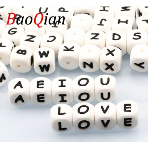 10/20/50/100pcs Square Silicone Spacer Letter Loose Beads For Jewelry Making Handmade DIY Pacifier Chain Accessories 12mm