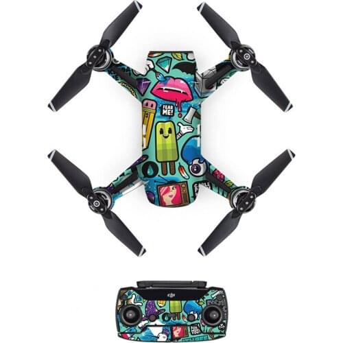 [DJS0032] Lovely Illustration PVC Decal Skin Sticker For DJI Spark Drone body + Remote Controllers + 3 Battery Protective Cover