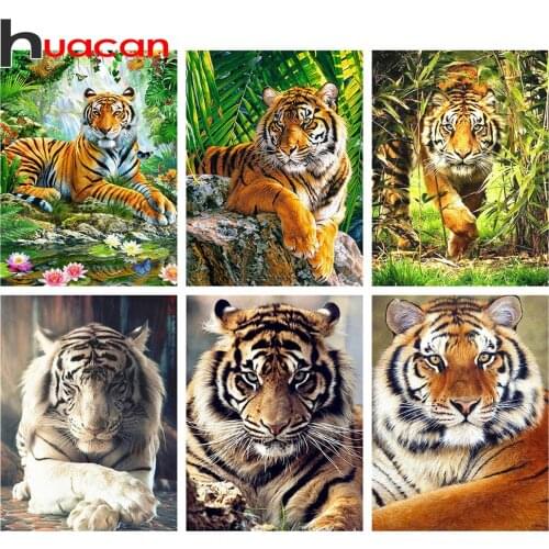 Huacan Full Square Diamond Painting Tiger 5D Diamond Embroidery Mosaic Kits Animal Home Decoration