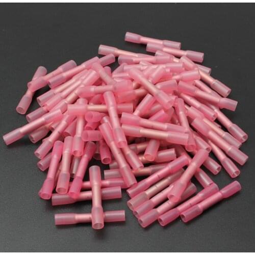 100pcs/lot Insulated Heat Shrink Butt Connectors Wrap Wire Electrical Crimp Terminals Red 22-18 AWG to fit 0.5-1.0mm