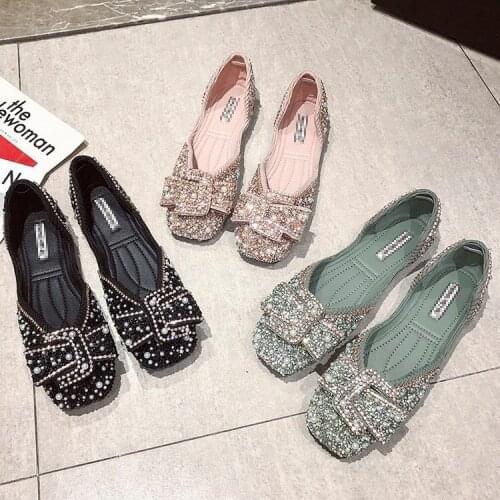 Korea Fashion Solid Color Sandals Luxury Rhinestone Inlay Ladies Sandals Summer Soft Comfortable Flat Sandals Peas Shoes