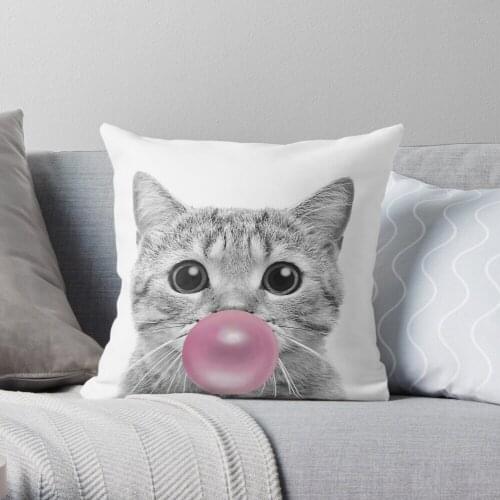 Cat Bubblegum Throw Pillow Cushion Cover Polyester throw pillows case on sofa home living room car seat decor 45x45cm