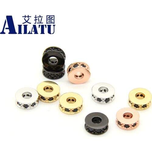 Ailatu Micro Pave Black Cubic Zirconia Wheel Rondelle Shape Brass Beads for DIY Bracelet and Necklace Jewelry Accessories