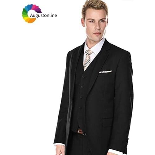 Custom Made Black Men Suits for Business Groom Tuxedos Best Man Blazer Terno Masculino Costume Homme 3 Pieces Jacket Pants Vest