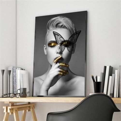 Wall Art Poster HD Print Creative Girl Women Picture Nordic Butterfly Canvas Painting Apartment Home Bedroom Decoration No Frame