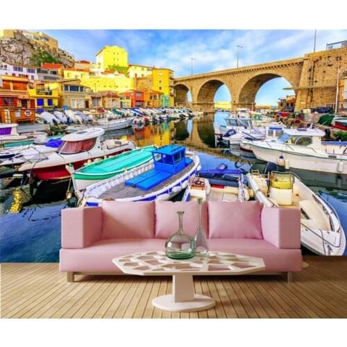 France Bridges Houses Motorboat Boats city wallpaper papel de parede,restaurant bar living room tv sofa wall bedroom 3d mural