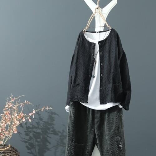 Autumn Retro Plaid New Womens Short Coat Loose Thin Art Literarture Fashion Female Cotton Linen Cardigan 5 Color Outwear Hot