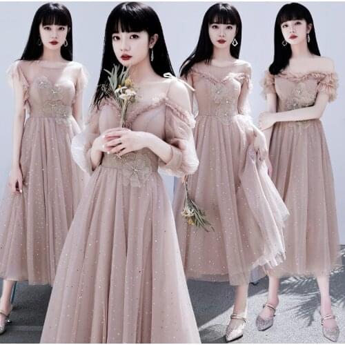 Bridesmaids Dresses Illusion Short O-Neck Tulle Off The Shoulder A-Line Appliques Crystal Luxury Women Wedding Party Gown E665