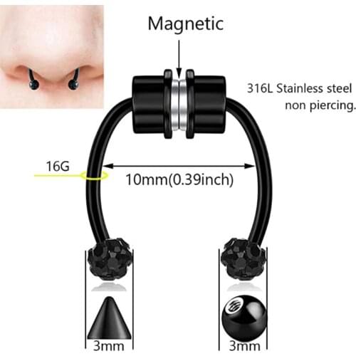 Fake Septum Piercing Magnetic Horseshoe Nose Ring Non Piercing Clip Stainless Steel Reusable Crystal Nose Hoop Jewelry B03B