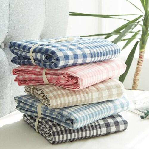 Washed Cotton One-piece Quilt Cover Japanese Style Non-printed Pure Cotton Checkered Stripe Double Quilt Cover Bedding Wholesale