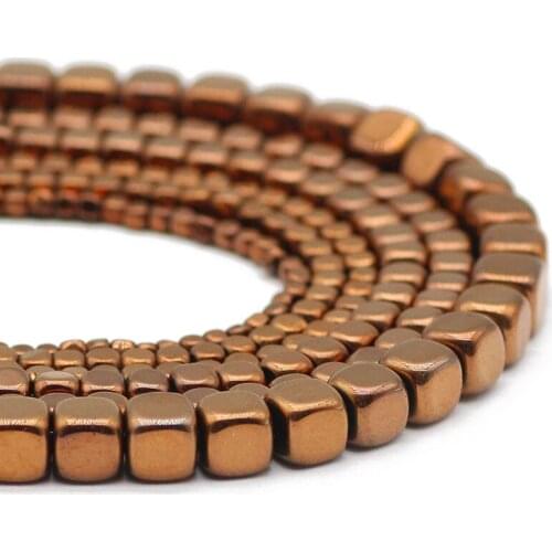 Square Cube Shape Copper Red 2/3/4/6MM Hematite Natural Stone Spacers Charm Loose Beads For Jewelry Making Handmade DIY Bracelet