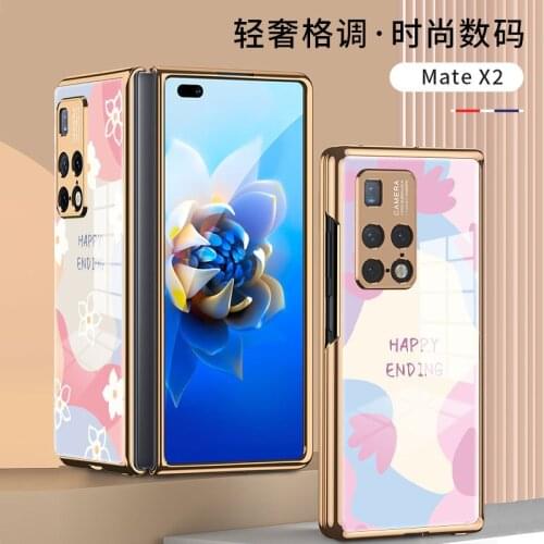 Luxury Pattern Tempered Glass Plating Case For Huawei Mate X2 5G Edge Shockproff Hard Cover for huawei mate x2 Anti-fall Cases