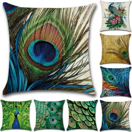 Peacock Printed Square Cushion Cover Pillow Case Waist Throw Pillowcovers For Sofa Car Seat Home Livingroom Decoration 45*45cm