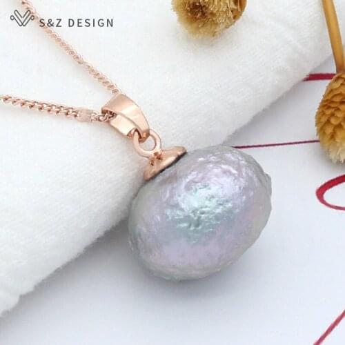 S&Z DESIGN 2021 Elegant Trendy Colorful Imitation Bread Pearl Pendant Necklace For Women Wedding Fashion 585 Rose Gold Jewelry