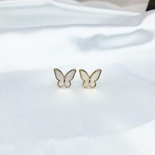 Butterfly Wing Earrings Mini Delicate Fairy Shell Pearl Butterfly Stud Earrings needle ear pierced ear clip