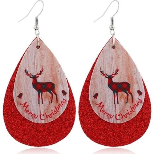 Christmas Gifts Leather Earrings Women Festival Ladies Ears Fashion Jewelry Accessories Snowman Tree Deer Earings