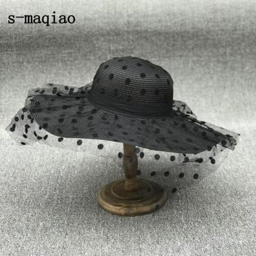S-maqiao New Summer French Straw Hat Elegant Dot Mesh Lady Sun Hat Outdoor Women Leisure Cap Fashion Vacation Hat 2020