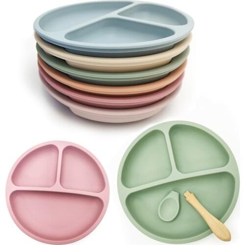 9 Colors Baby Safe Silicone Dining Plate Solid Cute Cartoon Children Dishes Training Tableware Kids Feeding Bowls