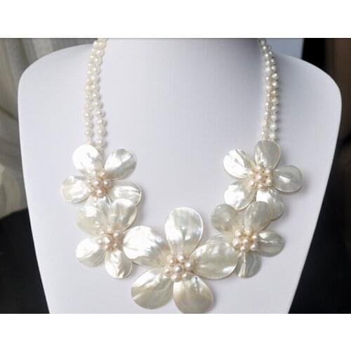 Wedding Woman Jewelry White Pearl Choker Necklace Double Chain Exaggerate Handmade Pretty Flower Free Shipping