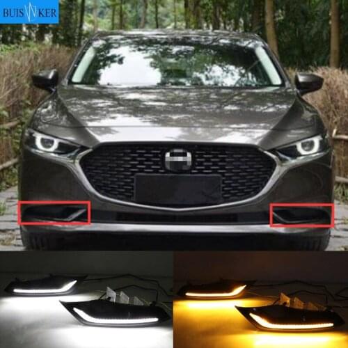 LED Daytime Running Light For Mazda 3 Axela 2019 2020 Waterproof 12V Yellow Turn Signal Indicator Light Bumper Lamp LED DRL