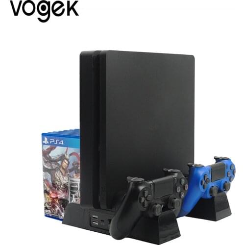 Vogek PS4/PS4 Slim/PS4 Pro Dual Controller Charger Console Vertical Cooling Fan Stand Disc Charging Station for Playstation 4