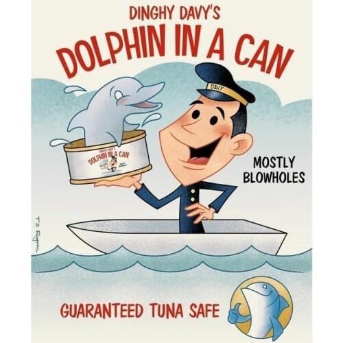 DOLPHIN IN A CAN VINTAGE METAL TIN SIGN POSTER WALL PLAQUE