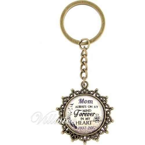"...always on my mind forever in my heart" personalized name date custom key chain commemorative jewelry gift for family friend