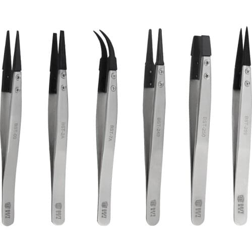 High Quality ESD Carbon Fiber Tip Anti static Stainless Steel Flated Tip Tweezers Phone Repair Tools Kit