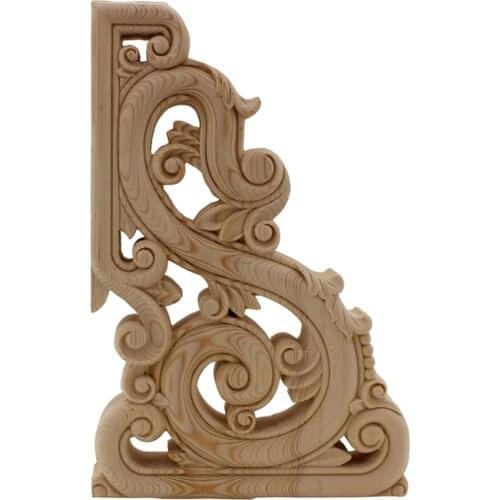 VZLX Classic Wood Applique Wooden Carved Corner Onlay Woodcarving Decal For Home Decoration Furniture Door Decor Sculptures